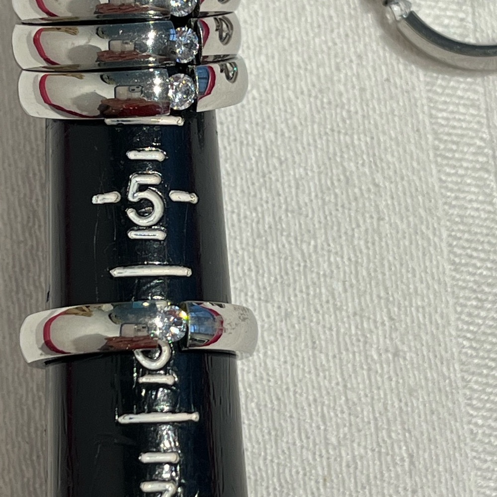 Stainless Steel Stackable Band Rings Trio with Clear Floating Rhinestone, Sz 6 - Picture 3 of 7